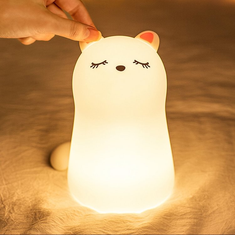 Mini Cat LED USB Night Light 7 Colors Touch Remote Control Silicone Lamp