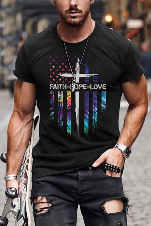 Tiboyz Faith Hope Love Flag Cross T-Shirt