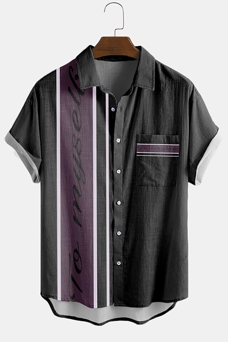 BrosWear Black And Purple Colorblock Short Sleeve Shirt