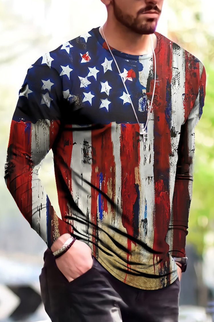 Tiboyz Vintage American Flag Long Sleeve T-Shirt
