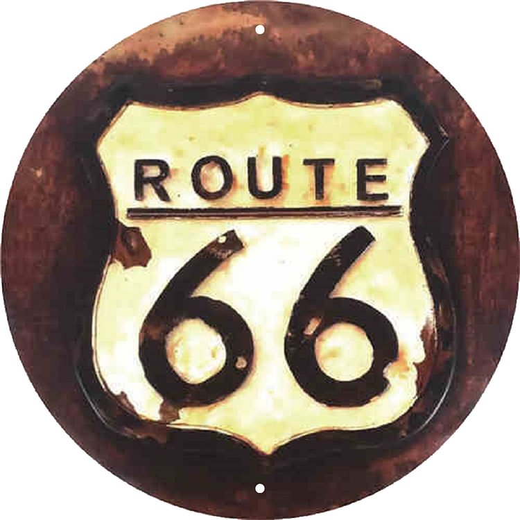 Round 66 Route Bed - Round Vintage Tin Signs/Wooden Signs - 30x30cm