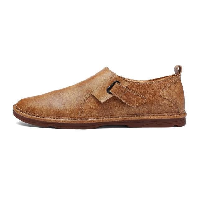 Men Casual Split Leather Shoes Plus Size Loafers Men Flats Shoes-Corachic