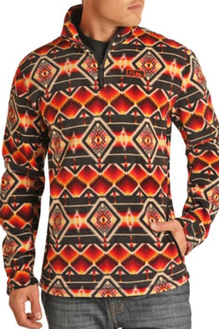 Tiboyz Orange Half Zip Western Print Sweatshirt