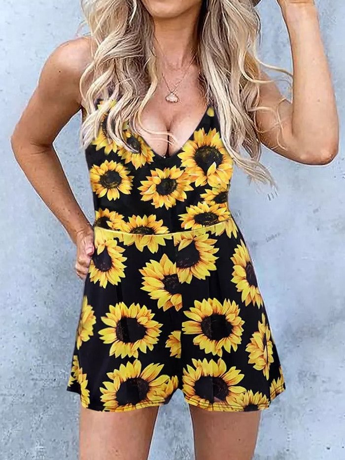 Sunflower Open Back Lace Splicing Romper - Black