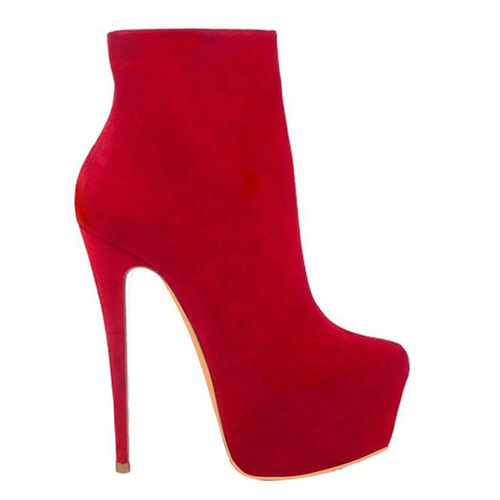 5.9" Women's Sky High Heels Platform Winter Red Suede Ankle Boots-vocosishoes