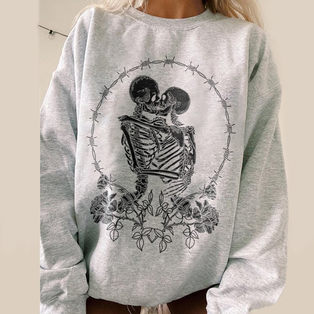 Minnieskull Skulls In Love Print Loose Sweatshirt - Minnieskull