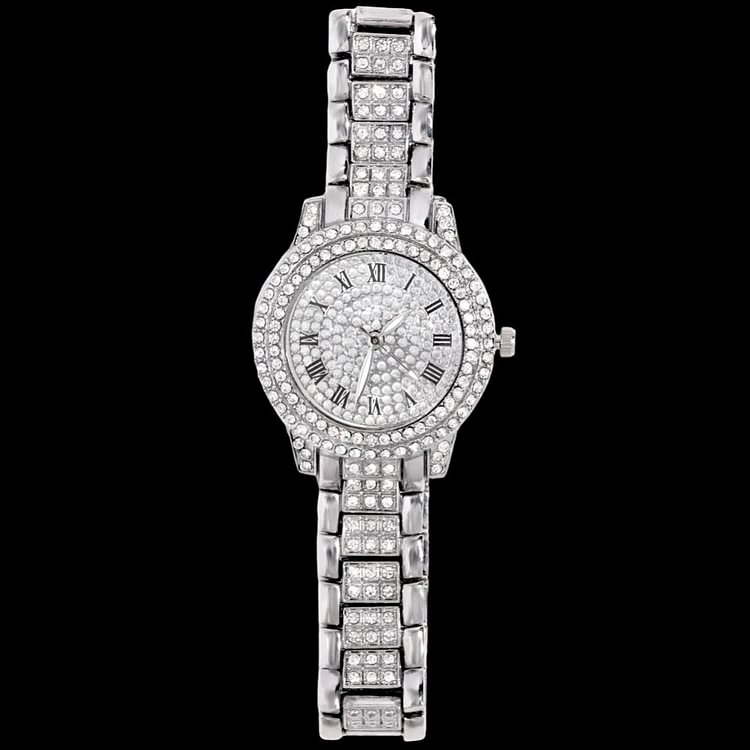 Luxury Full Rhinestone Women Quartz Watch Bracelet Necklace Jewelry Set