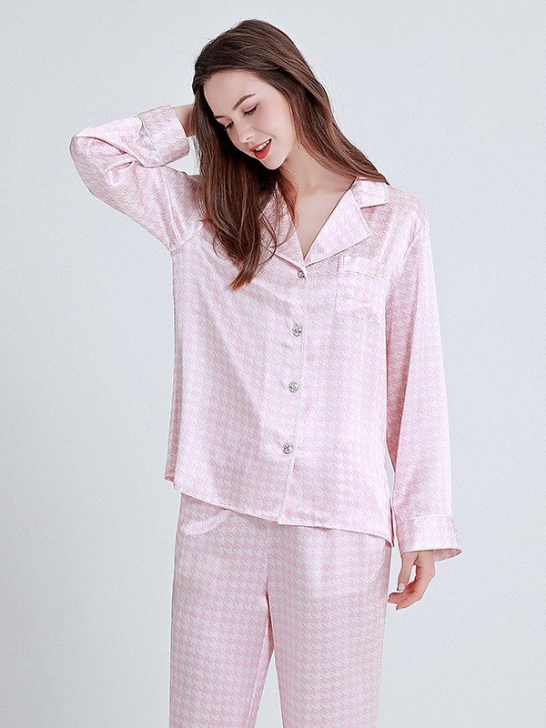 Affordable Silk Pajamas Women's Houndstooth Style