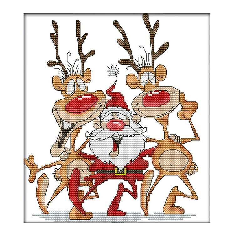 Santa and Reindeer - 14CT Stamped Cross Stitch - 28*26cm