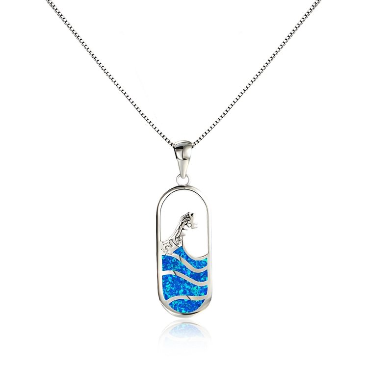 S925 Life is a Beach Enjoy the Waves Wave Rectangle Necklace