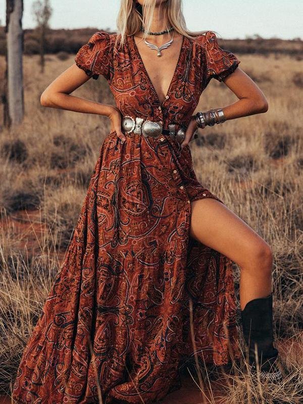 Cowgirl Button Down Paisley Tribal Dress-Mayoulove