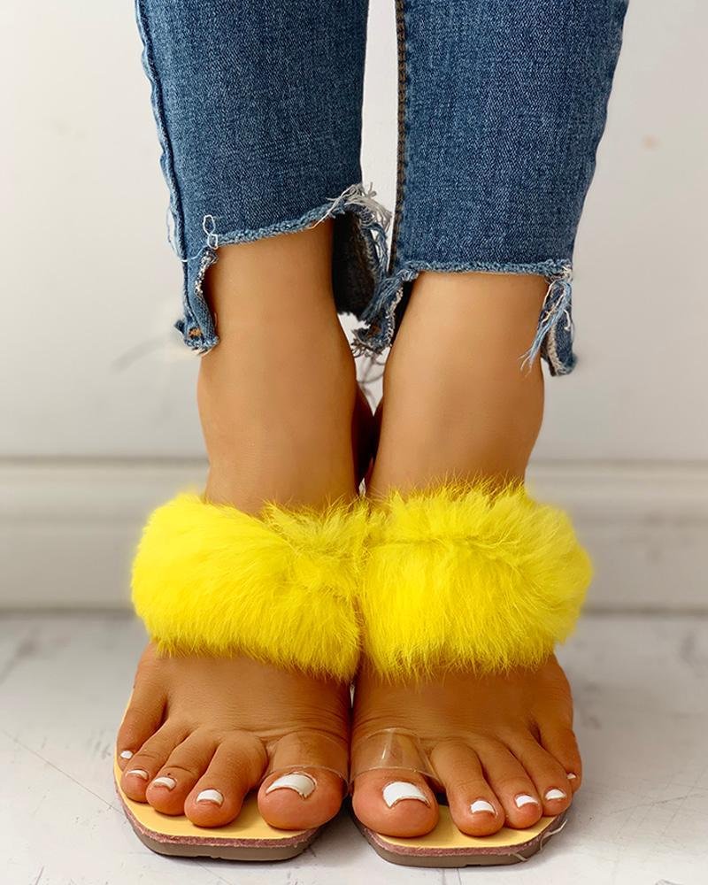 Women's Toe Ring Fluffy Flat Slipper Sandals-Allyzone-Allyzone