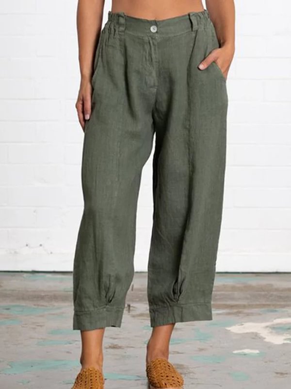 Women's Plus Size Linen Women Loose Capri Pants With Pockets