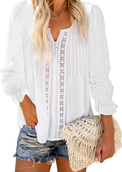 Women's V-neck Solid Color Cotton And Linen Shirt