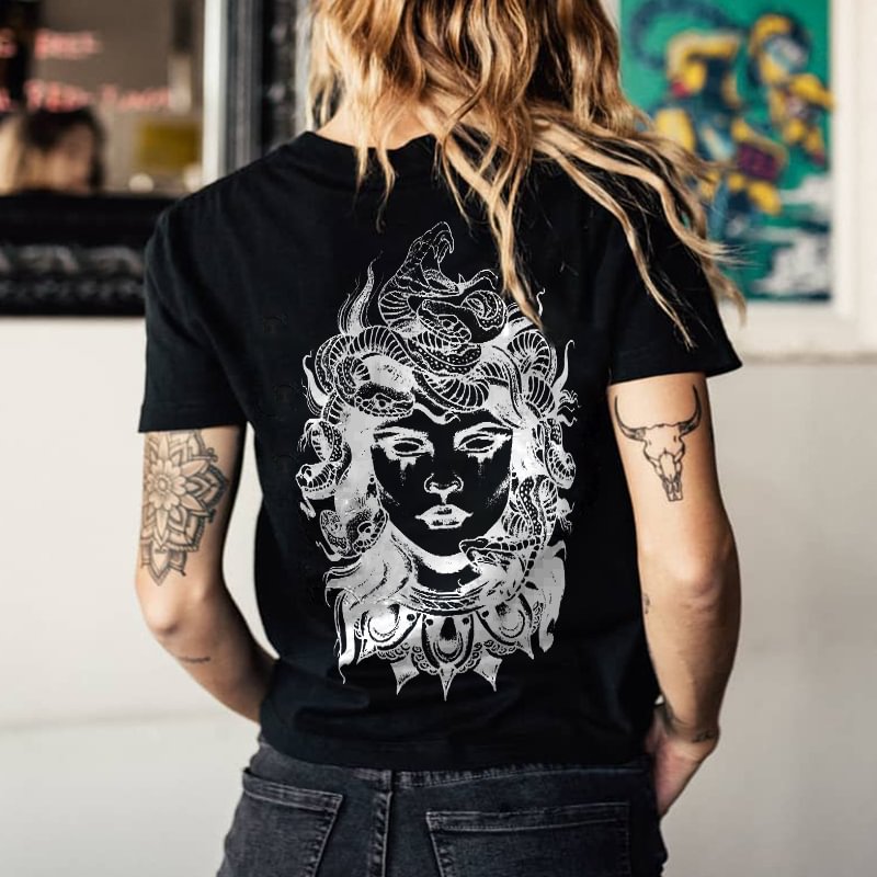 Medusa Printed Black Casual Women T-shirt - Krazyskull