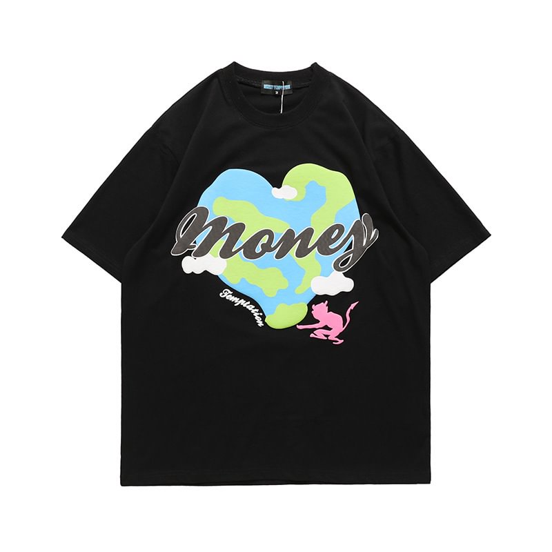 Heart Skeleton Short Sleeve Loose Printed T-Shirt / Techwear Club / Techwear