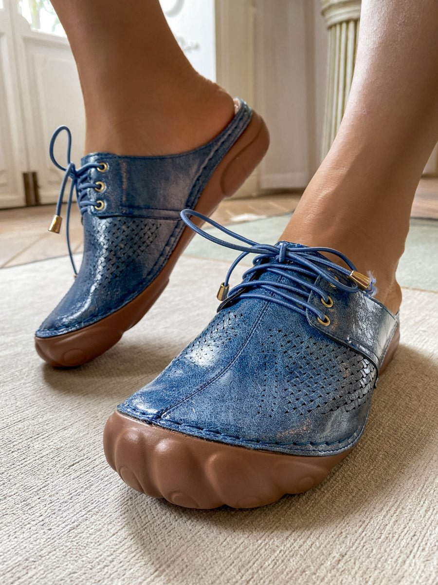 Woven Quilted Oxford Mule - Blue