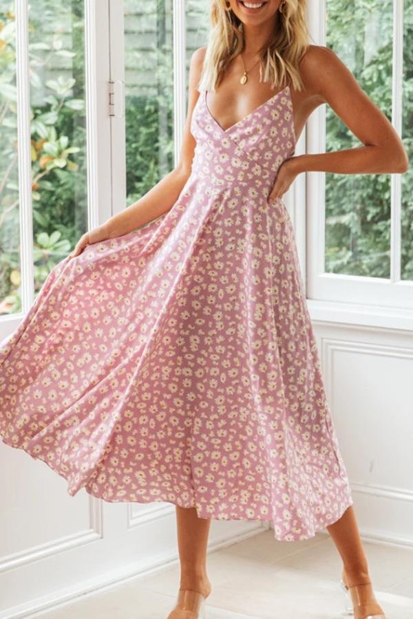 Pretty Floral A-line Backless Midi Dress (3 Colors) P14137