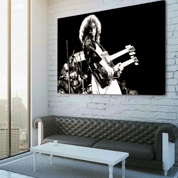 Led Zeppelin Jimmy Page with double guitar Canvas Wall Art