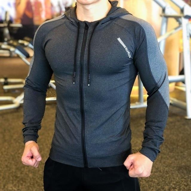 Gym Jacket Men Sports Coat Fitness Long Sleeve Running Elastic Tight Hoodies Zipper Slim Hiking Sweatshirts-Corachic