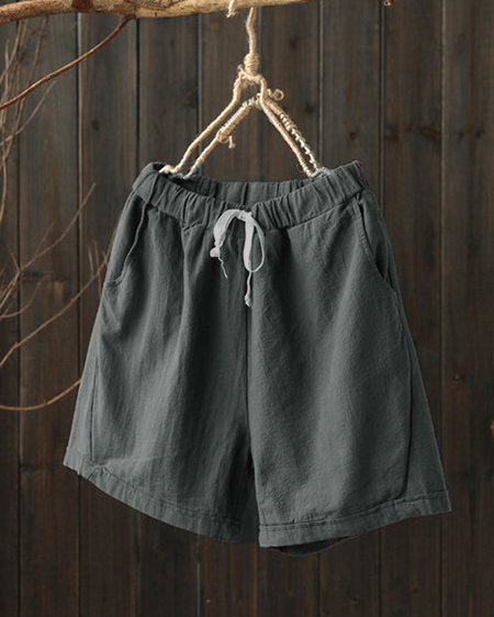 6 Colors Pockets Casual Solid Drawcord Shorts