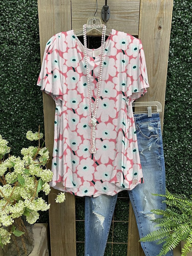 Women Floral Print Short Sleeves-Mayoulove