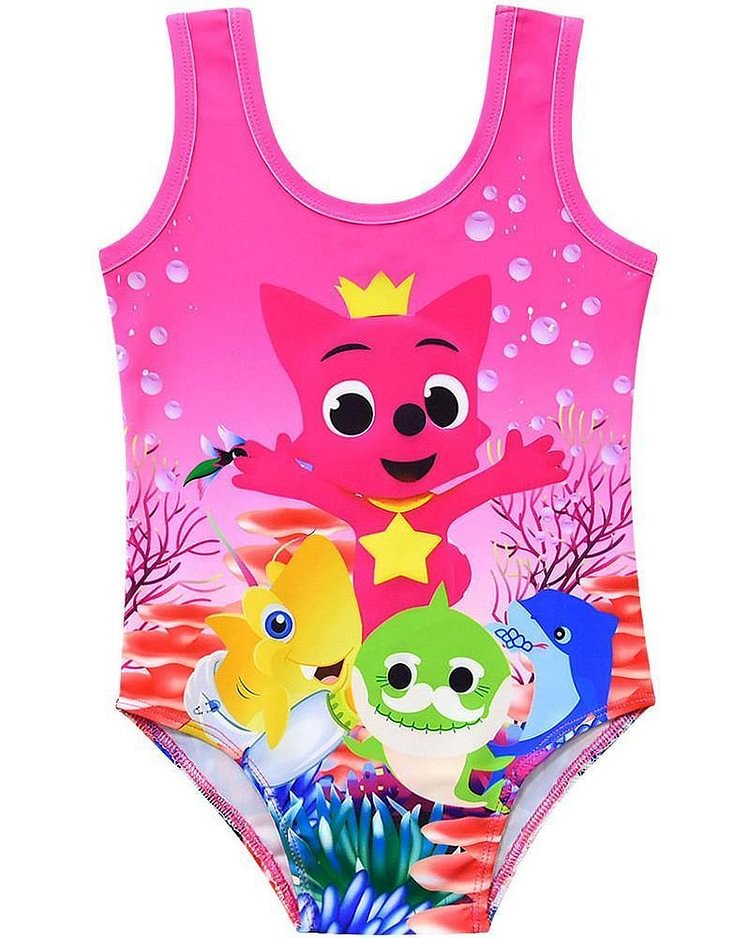 Pinkfong Baby Shark Adventure Print 3-8 Years Girls One Piece Swimsuit-Mayoulove