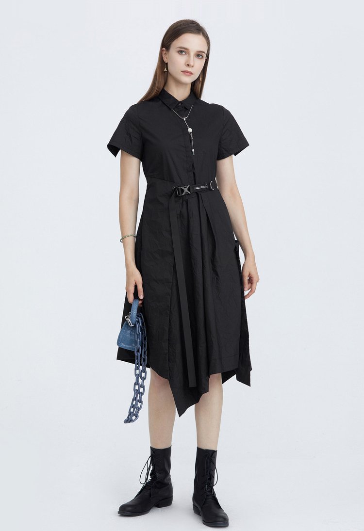SDEER Fashion lapel waist irregular short-sleeved dress