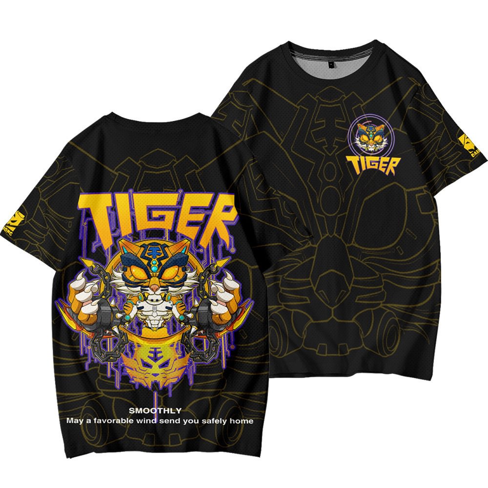 Men's Hip Hop Graffiti Tiger Printed T-shirt / Techwear Club / Techwear