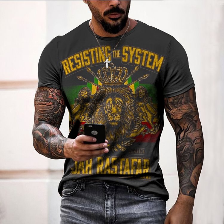 BrosWear Lion Pattern Men's Casual Short Sleeve T-Shirt
