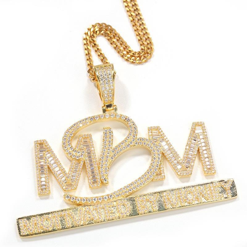 Bling Iced Out Motivated By Money MBM Letters Pendants Necklaces-VESSFUL