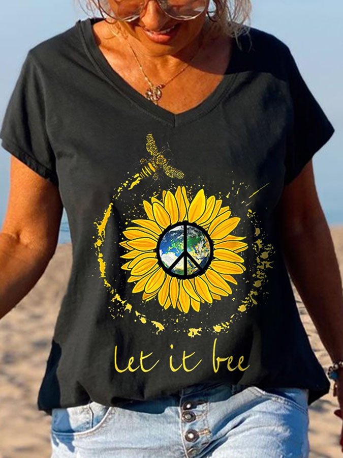 Let It Bee Yellow Sunflower And Earth Printed Graphic Tees