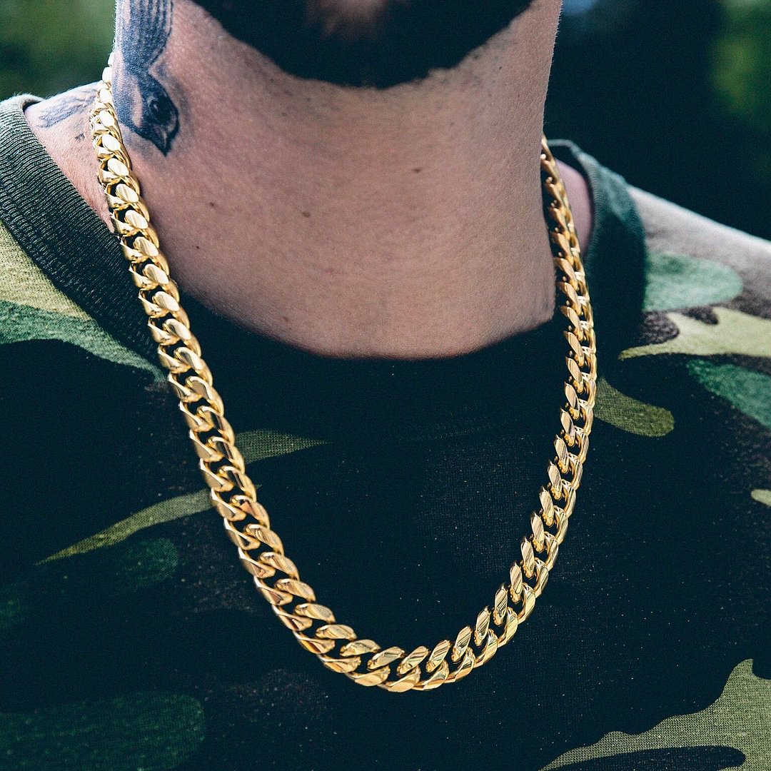 12MM Gold Plated Miami Cuban Link Chain-VESSFUL