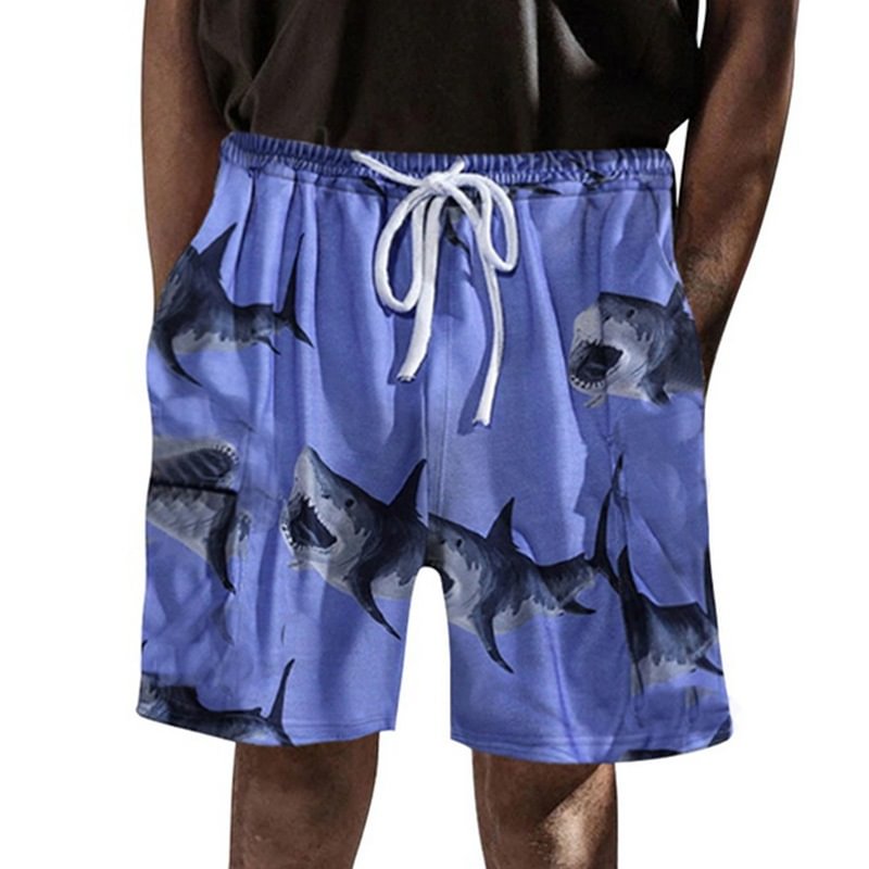 Shark Printed Summer Casual Street Beach Men's Shorts-VESSFUL