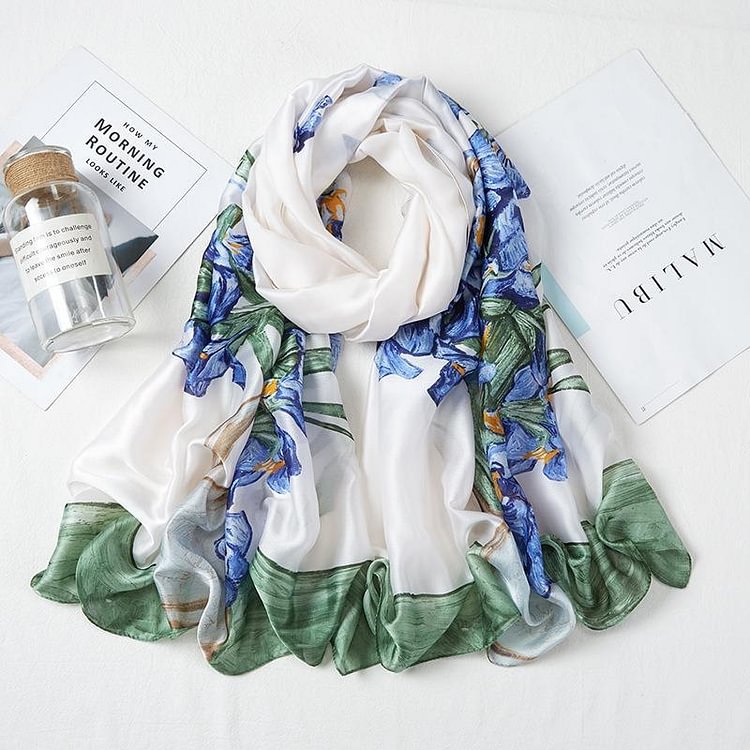 Ladies Irises print silk scarf-Mayoulove