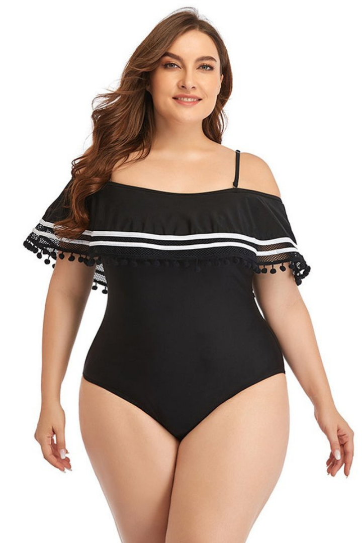 Plus Size Tassel Off The Shoulder One Piece Bikini Swimsuit