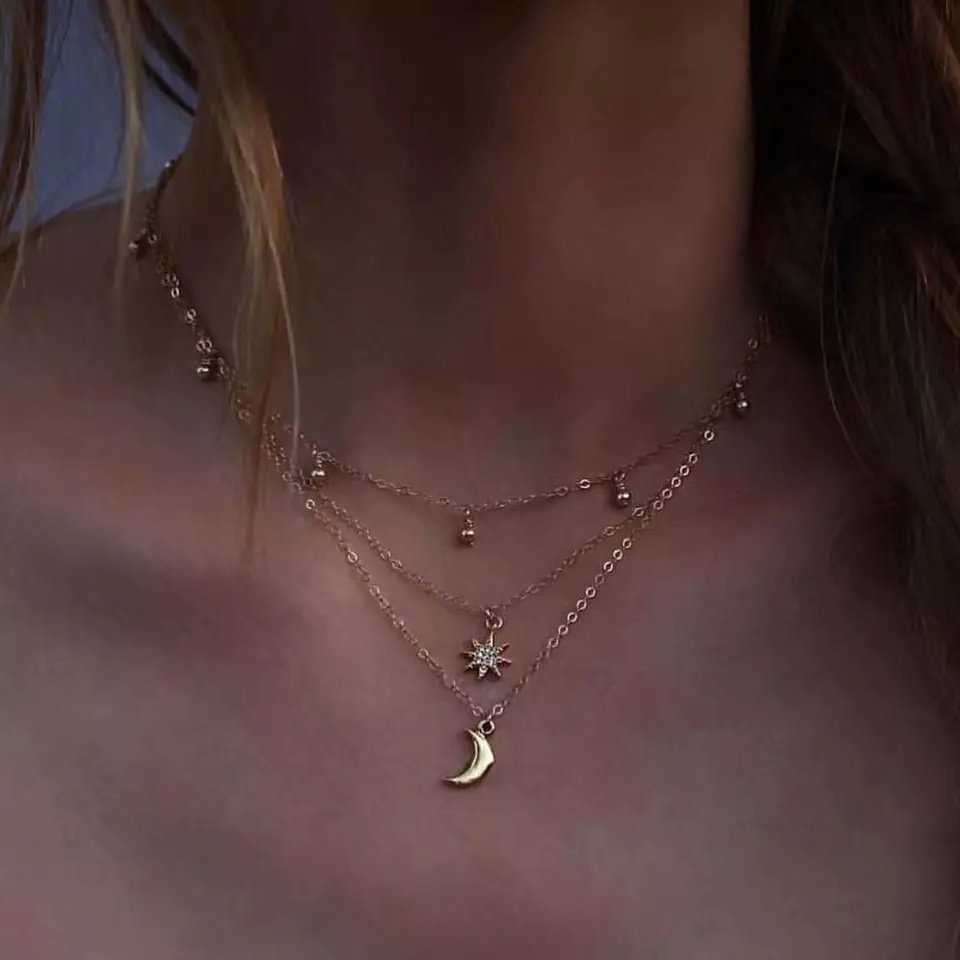 Minnieskull Ladies fashion moon star multilayer necklace - Minnieskull