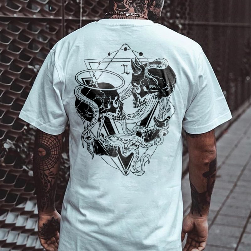 Skull art print crew neck casual t-shirt -  UPRANDY
