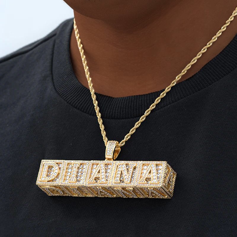 3D Baby Block Cube Letter Iced Out Custom Name Pendant-VESSFUL