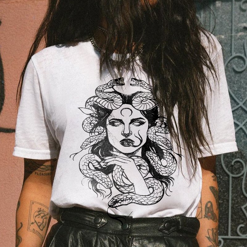 Classic Evil Medusa Printed Casual Women T-shirt - Krazyskull