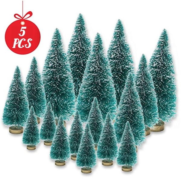 5 Pcs Artificial Mini Christmas Sisal Snow Frost Trees With Wood Base Winter Snow Ornaments Tabletop Trees For Christmas Party Home Decoration