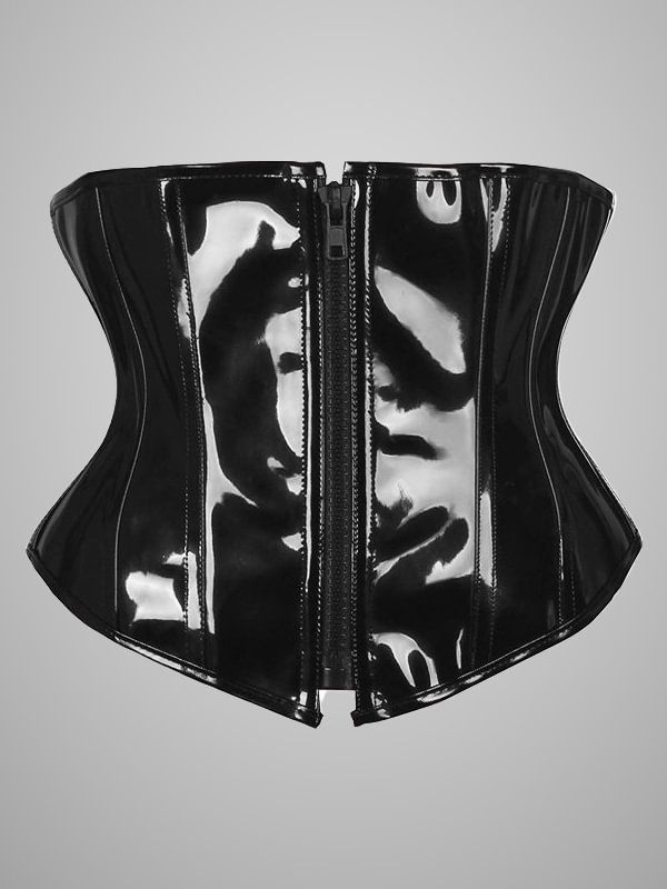 Gothic Dark Zipper Lace Up Basic Pattern Patent Leather Corset