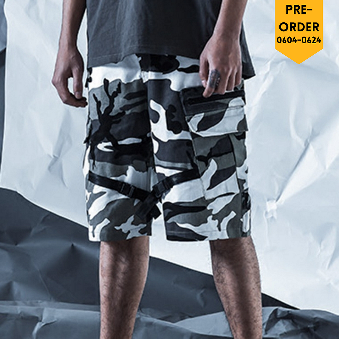 Casual Camouflage Streetwear Techwear Style Shell Buckle Strapped Shorts Pants [Pre-Order] / Techwear Club / Techwear