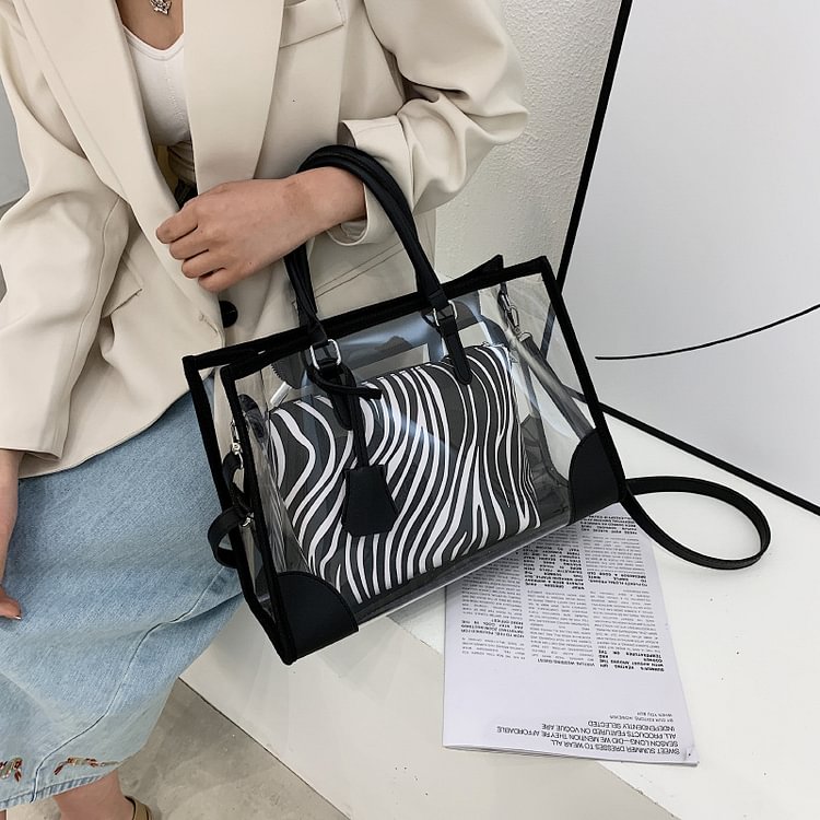 Designer Zebra Pattern Handbags Summer New Ladies Crossbody Bag Fashion Clear Pvc Tote Bags Women Shoulder Bag Female