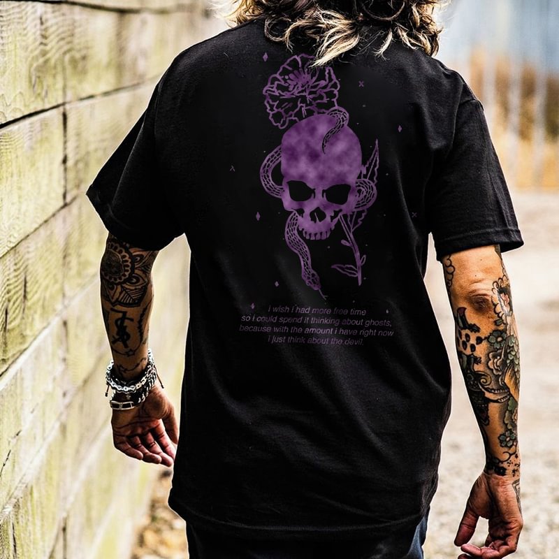 Skull Printed  Short Sleeves Men's Black T-shirt -  UPRANDY