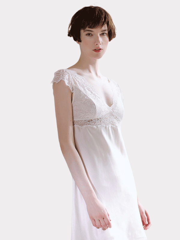 Plain Color Elegant Lace Silk Nightgown-Luxury Silk Life