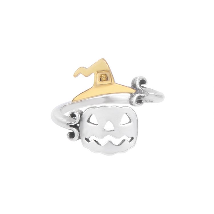 Pumpkin Witch Magic Broom Couple Ring