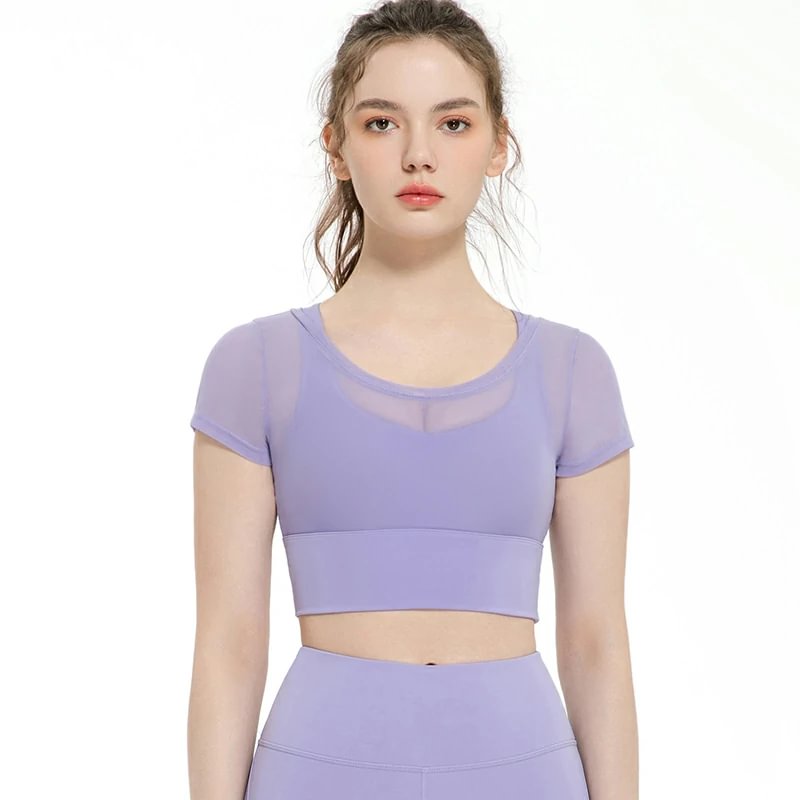 Lavender Violet cropped tight workout top at Hergymclothing sportswear online shop