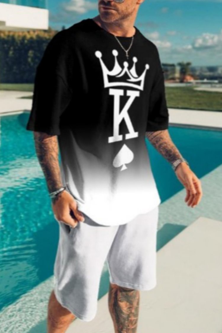 Tiboyz Gradient King T-Shirt And Shorts Two Piece Set
