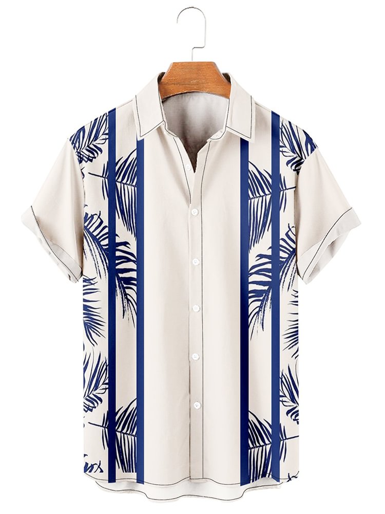 BrosWear Palm Leaf Print Simple Men's Casual Shirt
